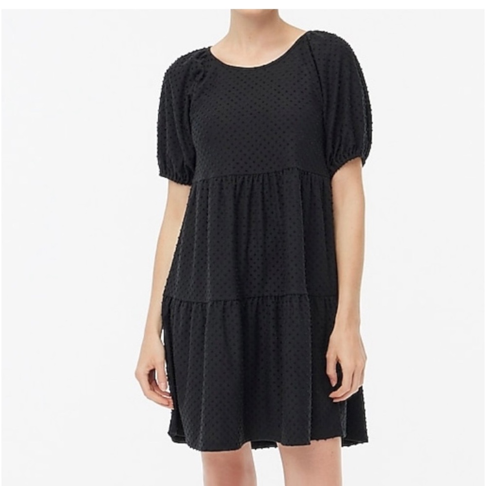 J Crew Black Knit Clip Dot Tiered Dress